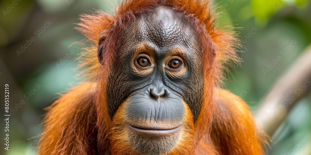 A baby orangutan with a big smile on its face A baby orangutan with a big smile on its face