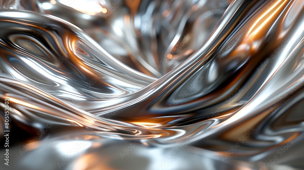 3D a Liquid metal morphing shiny silver with a wave pattern. The liquid is reflective and has a metallic sheen. Generative ai illustration. 3D a Liquid metal morphing shiny silver with a wave pattern. The liquid is reflective and has a metallic sheen. Generative ai illustration.