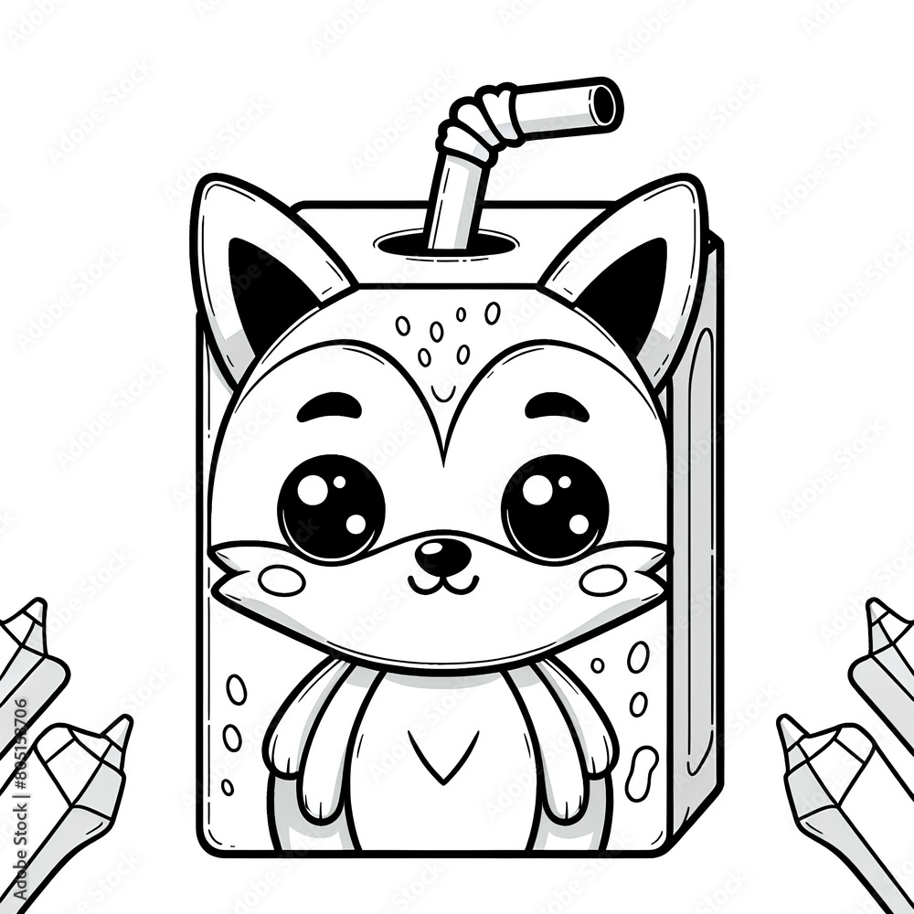 Colorable Juice Box illustration of a juice box coloring page for kid, sketch drawing of ...