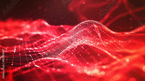 Red Tech Background with Digital Waves and Neural Connections