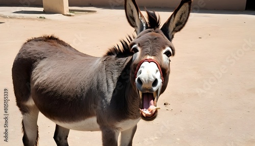 A Donkey With Its Mouth Open Chewing Cud