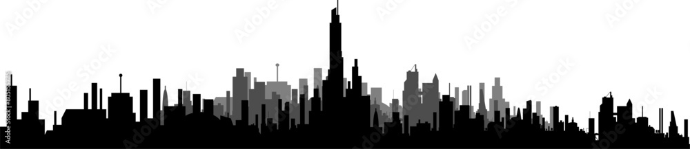 Fototapeta premium Silhouetten Stadt - Skyline Metropole mit Wolkenkratzern 
