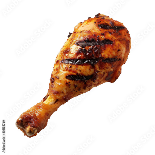 one single grilled chicken drumstick . Clipart PNG image . Transparent background