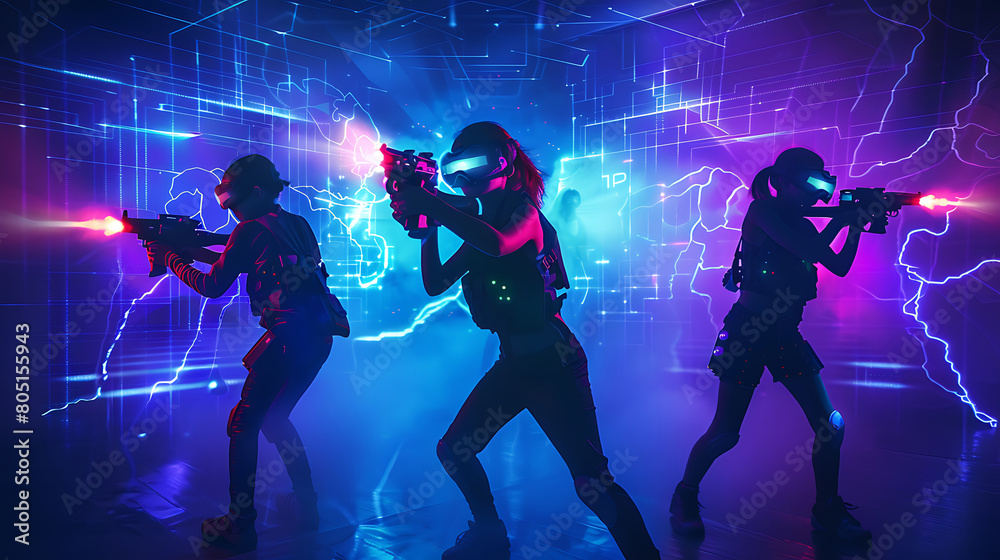 Kids playing Laser Tag. Poster with copy space.
