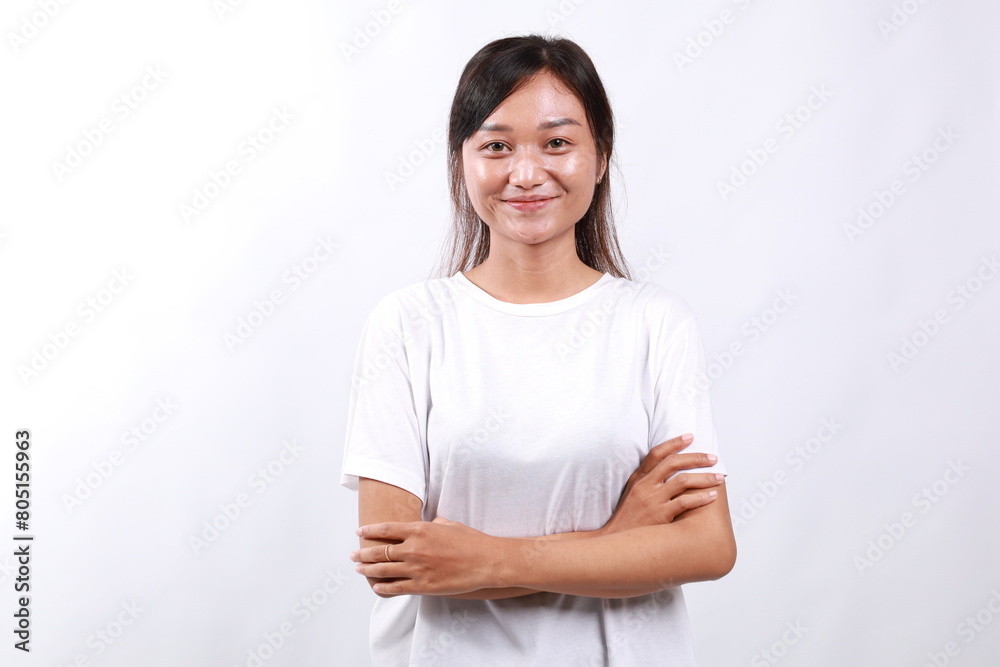 Portrait of young asian woman standing over white background Portrait of young asian woman standing over white background