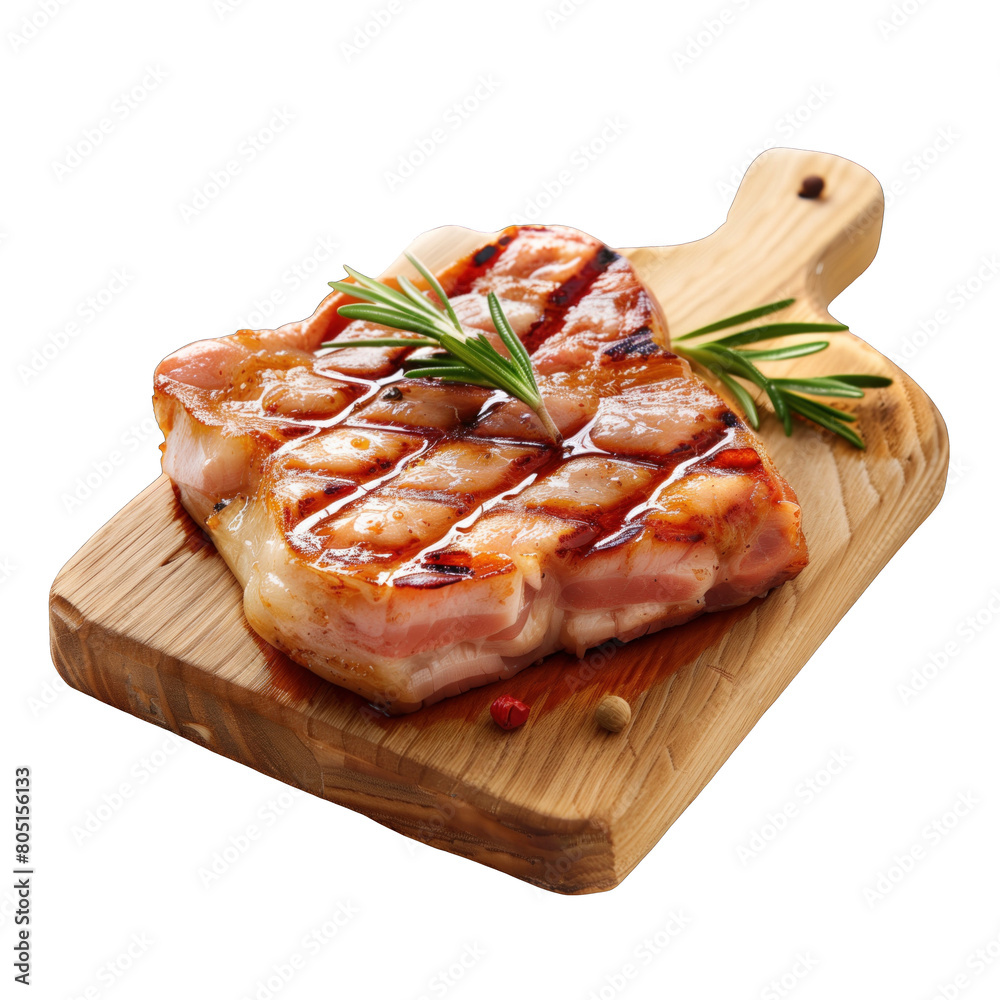 piece of chopped crispy pork belly bacon on a wooden plate . Clipart PNG image . Transparent background piece of chopped crispy pork belly bacon on a wooden plate . Clipart PNG image . Transparent background