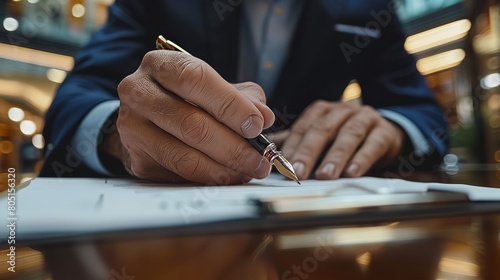 A Businessman Engages in the Signing of a Contract, Cementing Commitments and Sealing Deals with Precision and Purpose