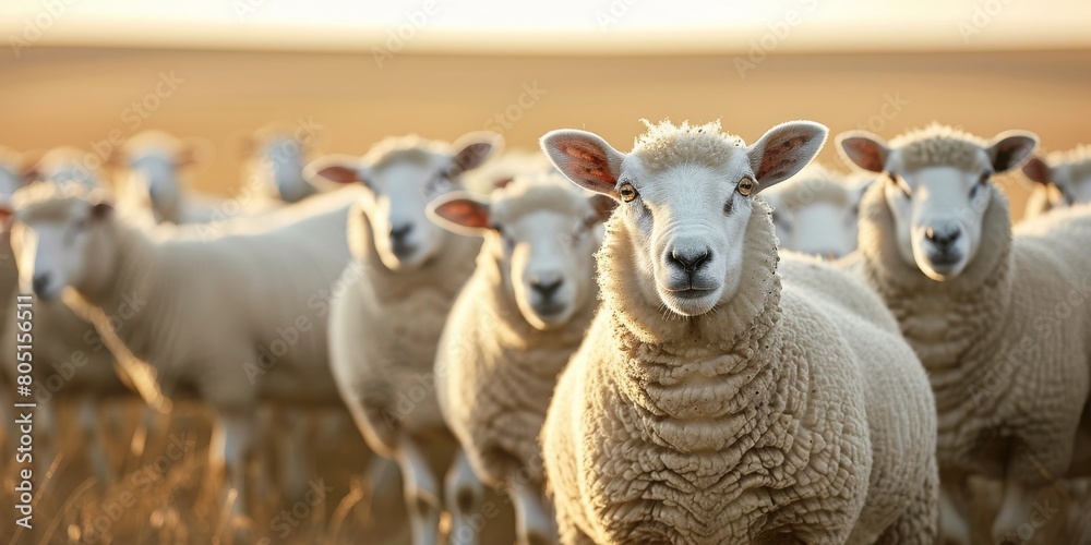 Obraz premium A group of sheep are standing in a field