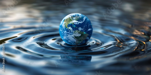 world concept and resources Water  water management. globe floating on water Saving water and world environmental protection concept .