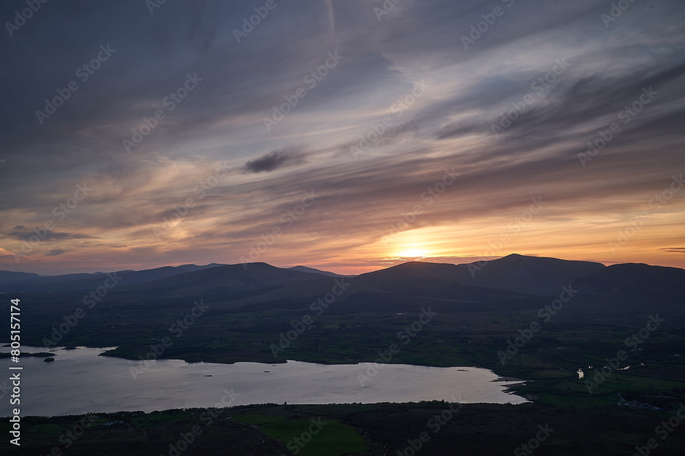 Ireland Nephin Beg Mountain and Beltra lough at low clouds Ireland Nephin Beg Mountain and Beltra lough at low clouds