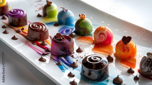 A decadent of colorful, artisanal chocolates  photo