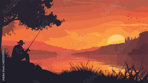 Man fishing on river bank Vector style vector design © Hassan