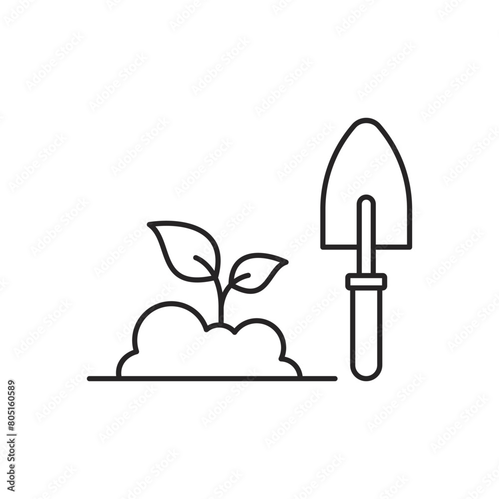 Cultivation linear icon. Soil preparation. Ground tillage. Growing plants and care. Thin line customizable illustration. Contour symbol. Vector isolated outline drawing.