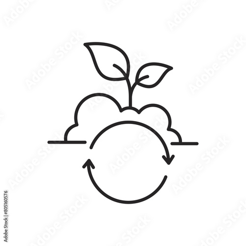 Regenerative agriculture linear icon. Sustainable farming. Carbon sequestration. Permaculture garden. Soil health. Thin line illustration. Contour symbol. Vector outline drawing.