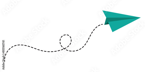 Paper plane with dotted line, Origami paper airplane, Travel symbol, vector illustration. Isolated. Outline. Hand drawn doodle airplane. Black linear paper plane icon eps 10