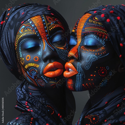 two african women with tribal face paint photo