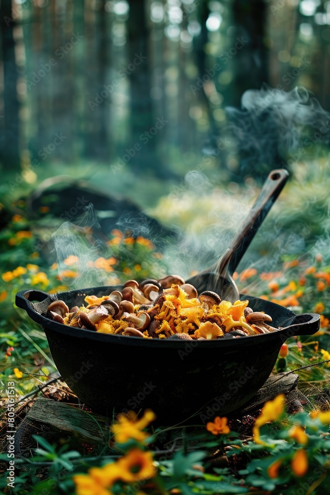 mushroom soup is cooked against the background of nature mushroom soup is cooked against the background of nature