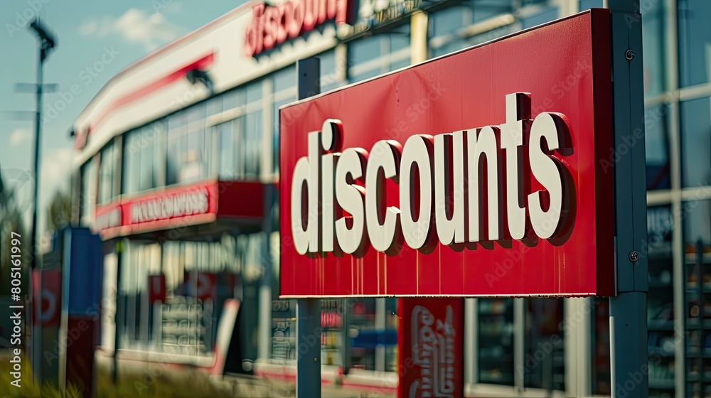 Naklejka premium discount store sign. selective focus
