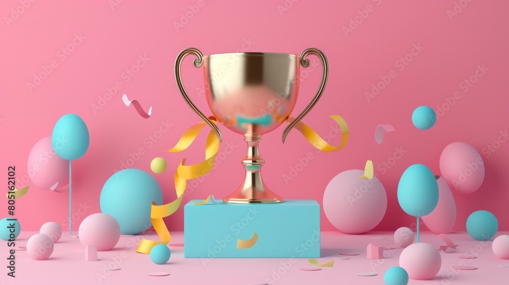 D Clay Icons Victory Trophy and Ribbon Symbolizing Contest Success ...