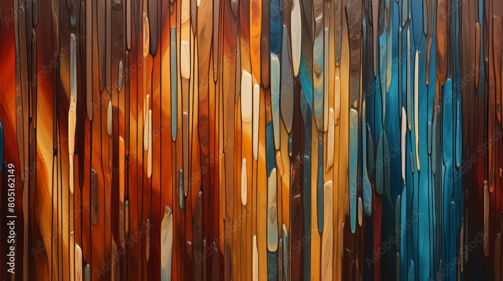 Abstract Featuring Vertical Drip Paint Technique in Warm and Cool Tones. Abstract Featuring Vertical Drip Paint Technique in Warm and Cool Tones.