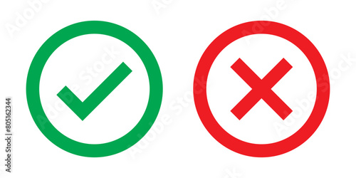 Tick and Cross check mark vector icons in line style design for website design, app, UI, isolated on white background in eps 10.