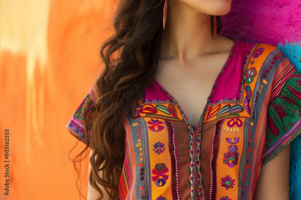 Woman With Long Hair in Colorful Dress