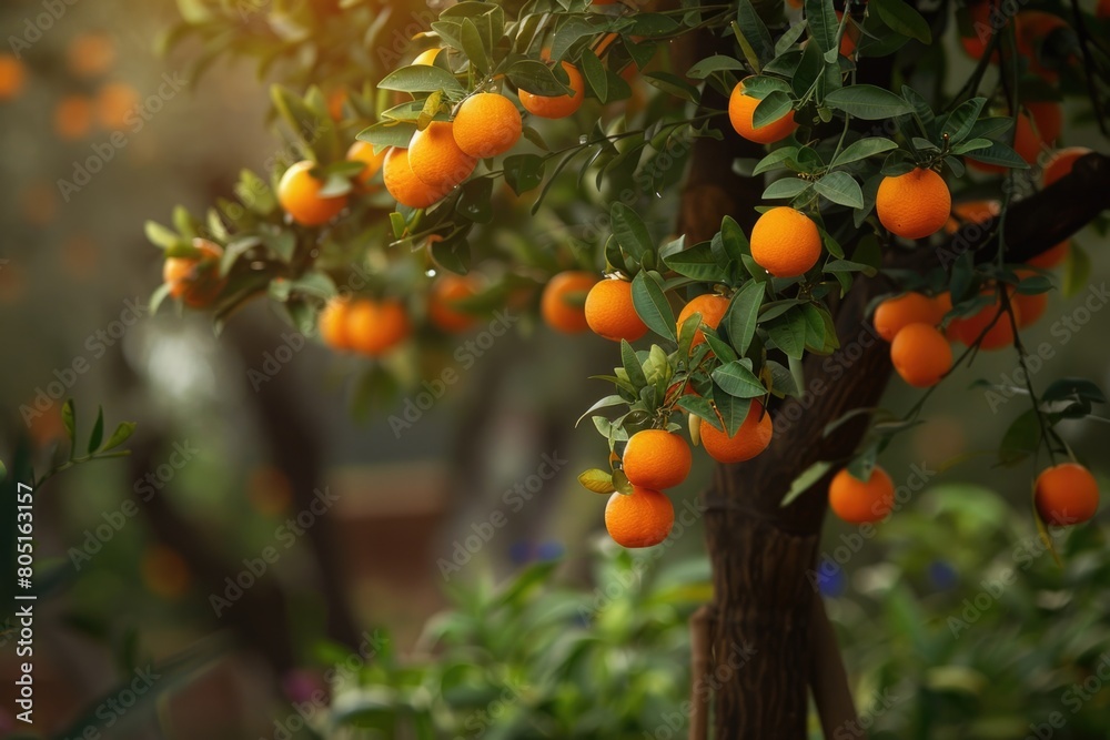 Fruit Tree. Citrous Orange Tree in Organic Eco Garden