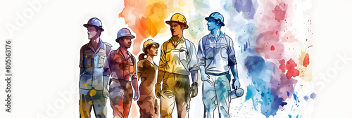 Group of workman in watercolor style  photo