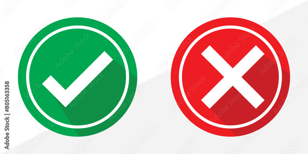 Tick and Cross check mark vector icons in line style design for website design, app, UI, isolated on white background in eps 10. Tick and Cross check mark vector icons in line style design for website design, app, UI, isolated on white background in eps 10.