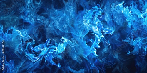 Abstract Flames. Blue Fire Flames on Black Background, Heat vs Cold Concept