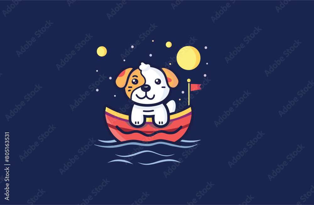 Fototapeta premium Dog and Boat vector illustration flat design logo