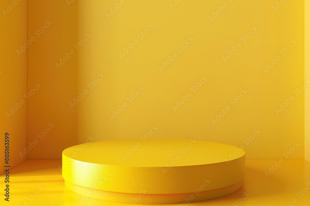 3D Perspective Background. Clean and Abstract Room Interior Design with Yellow Pedestal Counter 3D Perspective Background. Clean and Abstract Room Interior Design with Yellow Pedestal Counter