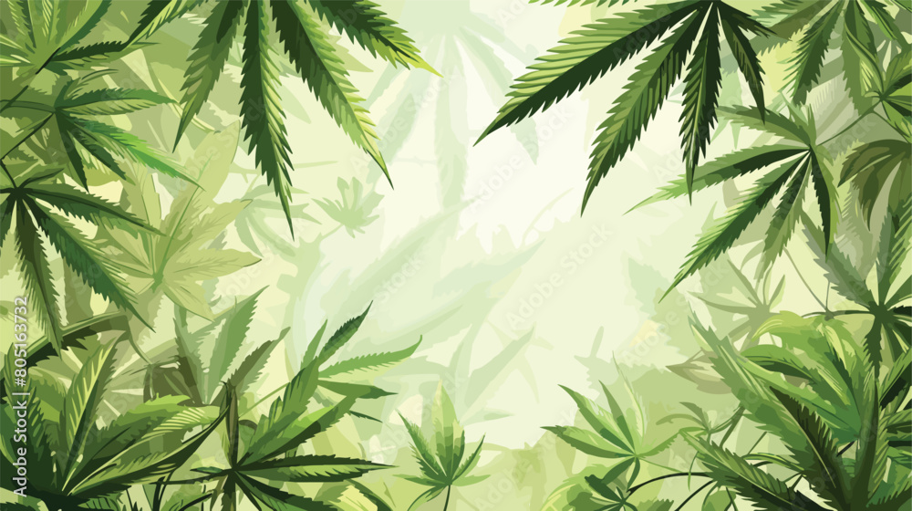 Many green hemp leaves on color background Vector style