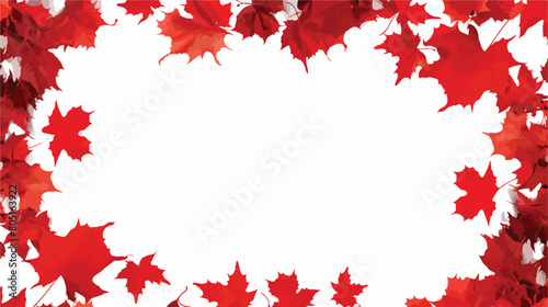 Many red maple leaves on white background with space