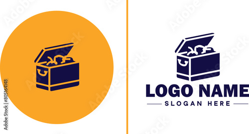 Treasure chest icon money lock box flat Treasure chest logo sign symbol editable vector