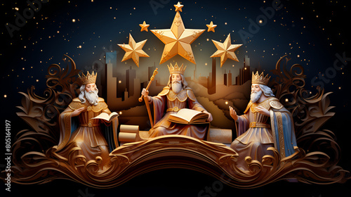 The Three Magi King of Orient Epiphany Celebration The Three Wise Men Illustration Melchior Caspar and Balthasar photo