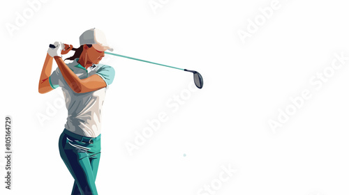 Mature female golf player on white background Vector
