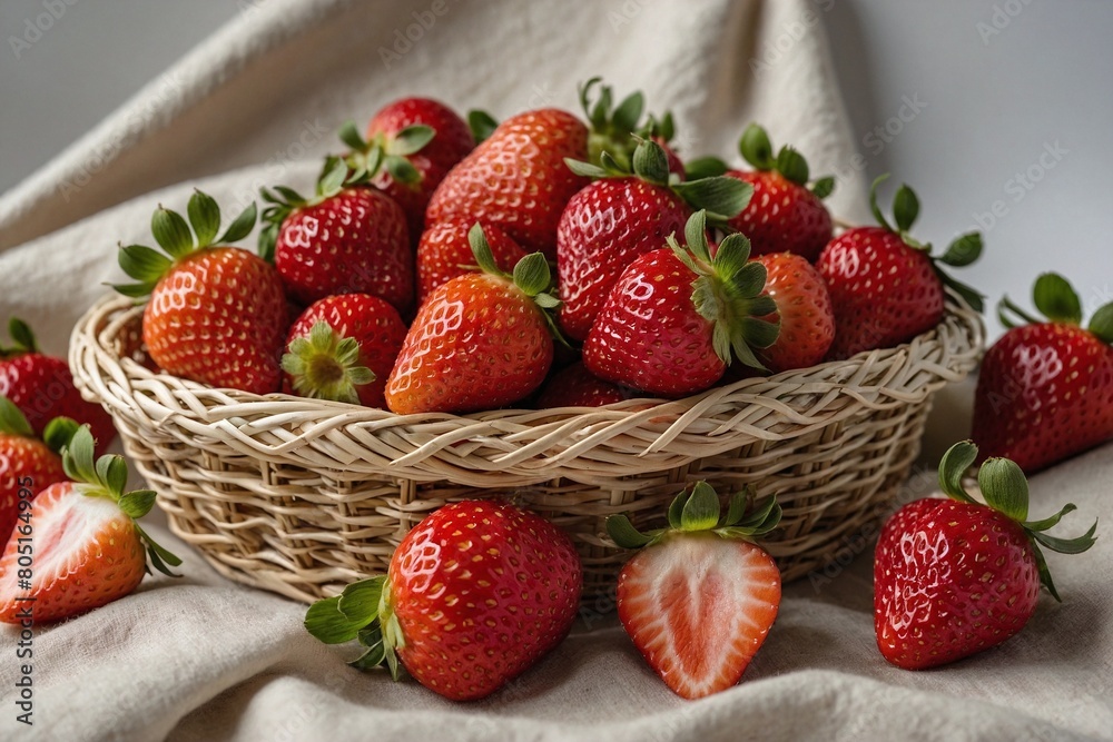 Strawberries arranged neatly in a cane basket Strawberries arranged neatly in a cane basket
