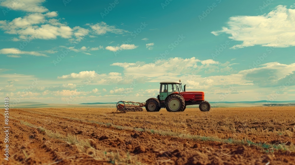 Obraz premium the tractor plows the field. selective focus
