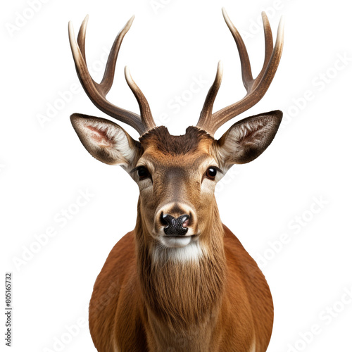 Deer head with horns close up isolated on transparent background