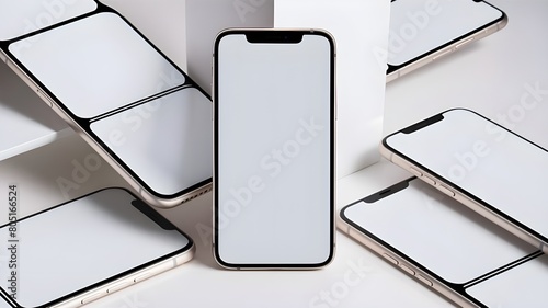 Blank screen modern smartphone mockup template, featuring a blank display and front and corner views of a smartphone, ideal for UIUX design Generative Ai