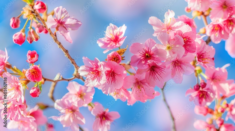 cherry blossom in spring, sakura flowers on blue sky background