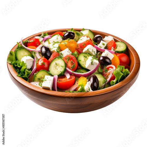 Delicious Greek salad in a bowl isolated on transparent background