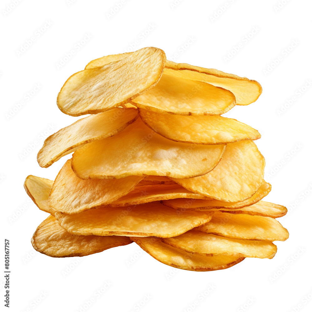 Delicious potato chips isolated on transparent background Delicious potato chips isolated on transparent background