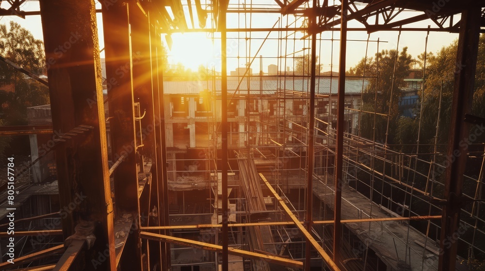 Sun Setting Over Construction Site