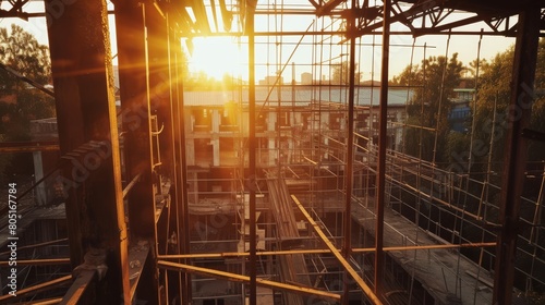 Sun Setting Over Construction Site