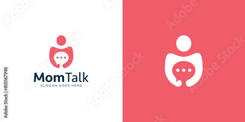 Simple Mom Talk Logo. Woman, Female Talk Logo Icon Symbol Vector Design Inspiraition.