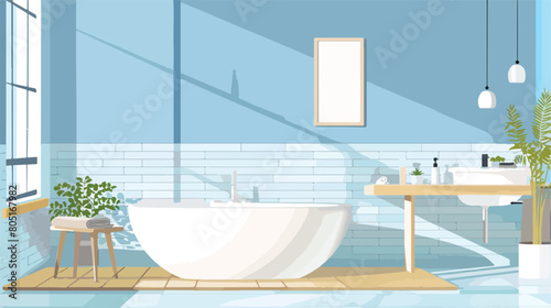 Modern bathroom interior with tub. Flat style illustration