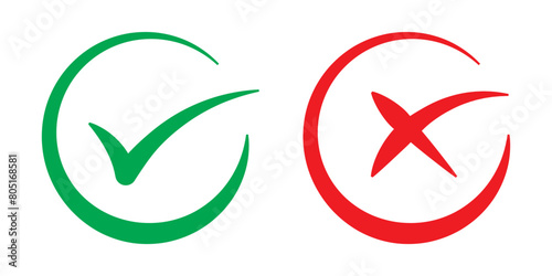 Tick and Cross check mark vector icons in line style design for website design, app, UI, isolated on white background in eps 10.