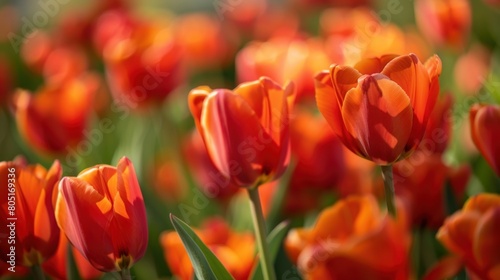 close up of tulips in full bloom in a tulip field in the netherlands